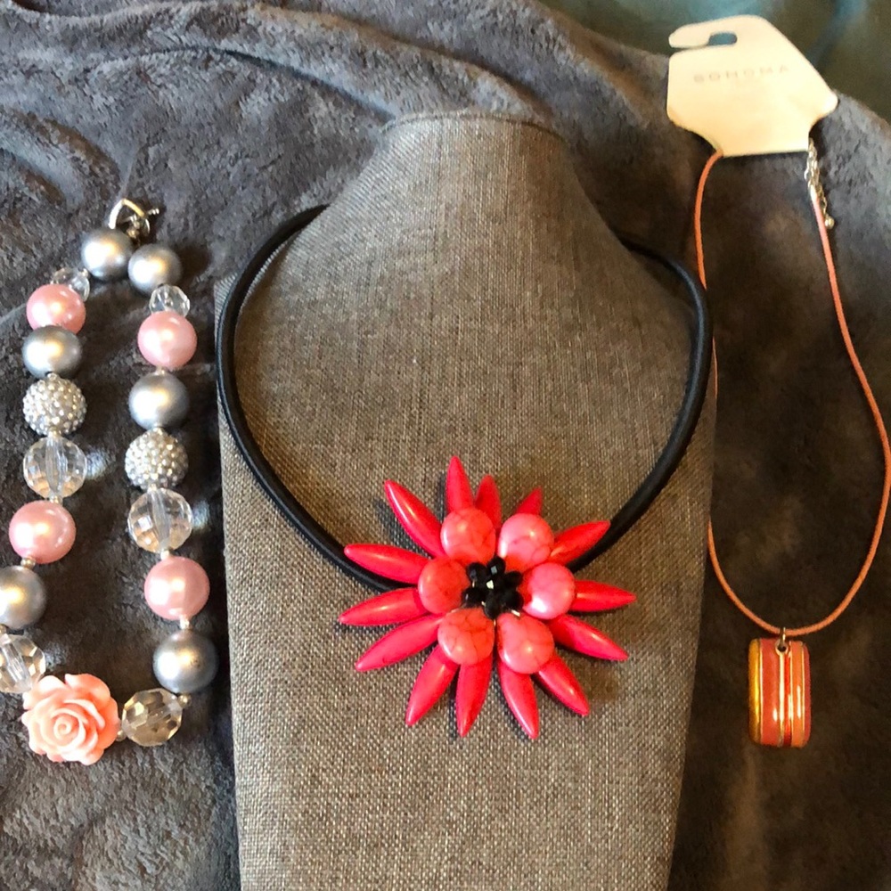 Pretty in pink. 3 pink necklaces. 3 different styles.